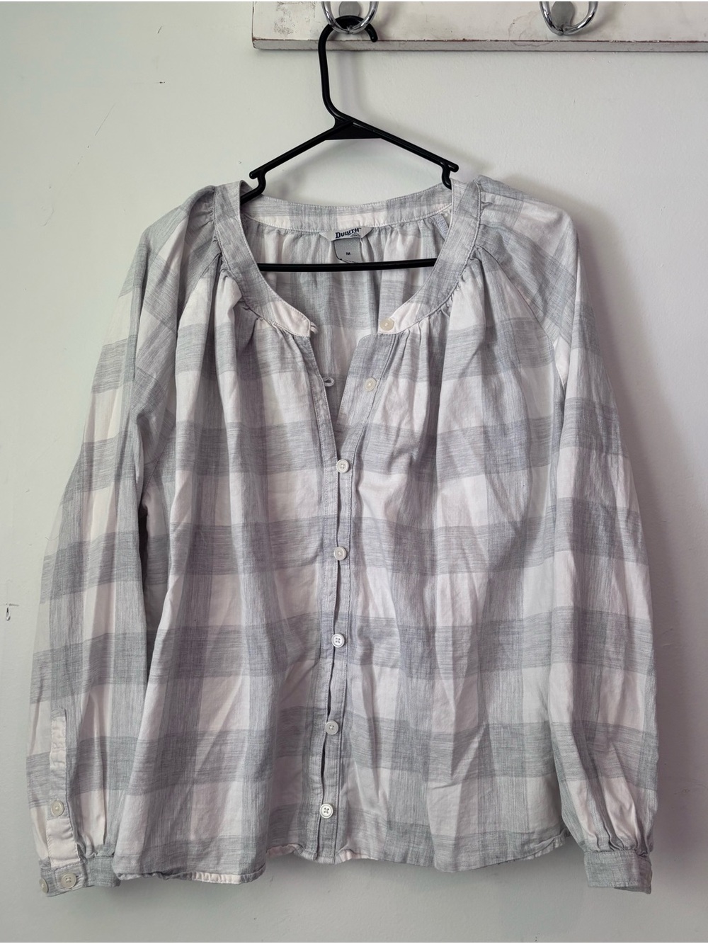 Duluth Trading Co Light Gray and White Plaid Shirt